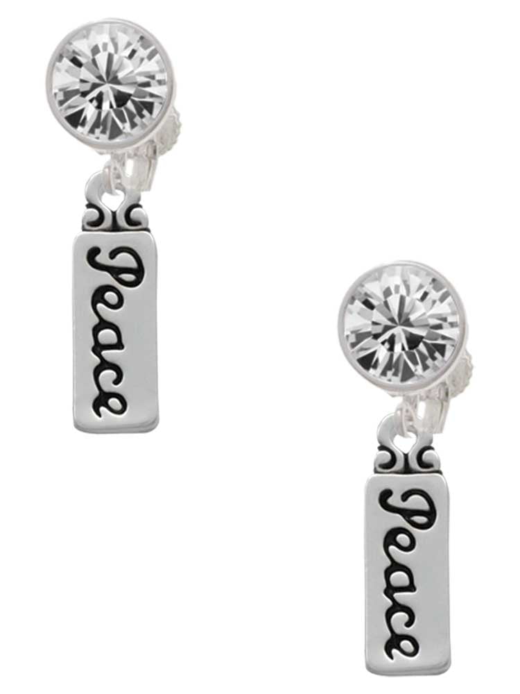 Silvertone Peace Clear Crystal Clip On Earrings