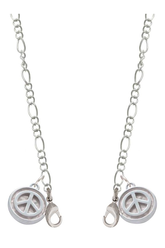 Silvertone Peace Sign - Round Seal Silvertone Face Mask Necklace
