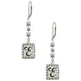 thumbnail image 1 of Silvertone Pebble Border Initial - E Crystal Madison Leverback Earrings, 1 of 2