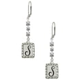 thumbnail image 1 of Silvertone Pebble Border Initial - S Crystal Madison Leverback Earrings, 1 of 2