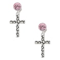 thumbnail image 1 of Delight Jewelry Silvertone Pebble Cross Pink Crystal Clip on Earrings, 1 of 5