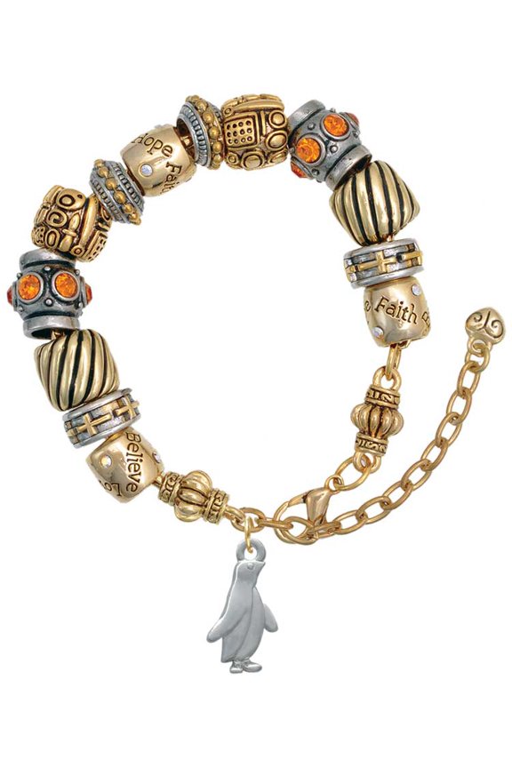 Silvertone Penguin Two Tone Christian Bead Bracelet