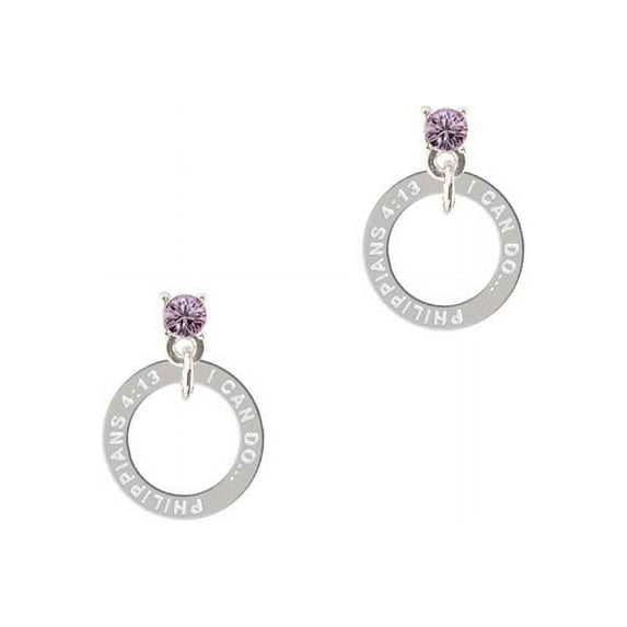 Silvertone Philippians 4:13 Eternity Ring Light Purple Crystal Post Earrings