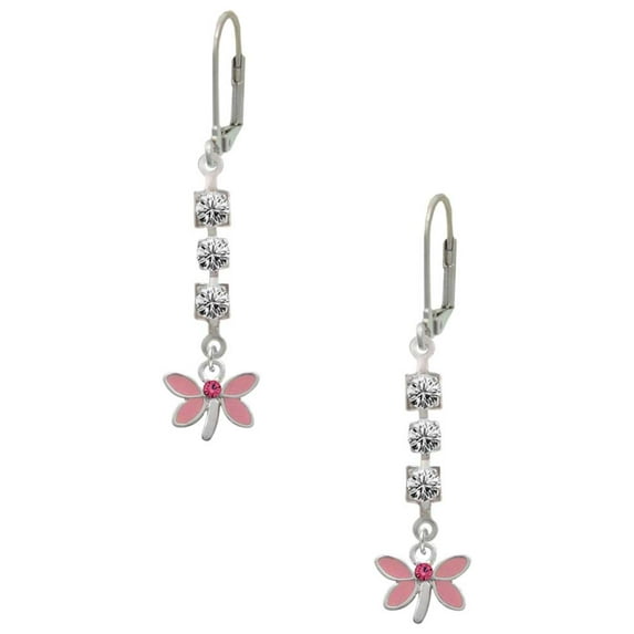 Silvertone Pink Dragonfly with Crystal Crystal Madison Leverback Earrings