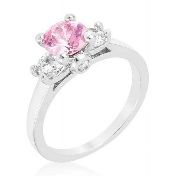 Silvertone Pink Round Cubic Zirconia Triplet Ring
