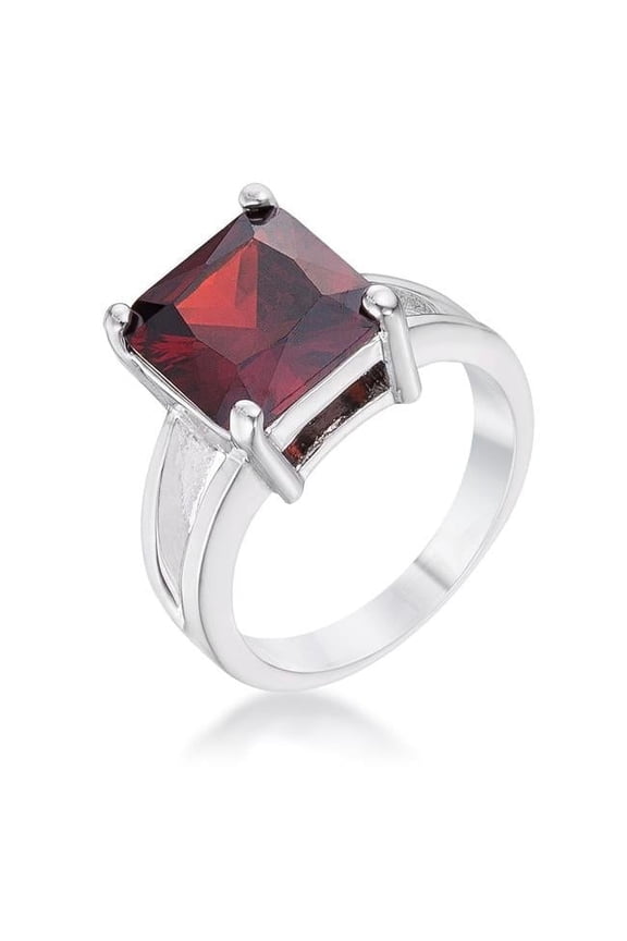 Silvertone Princess-Cut Garnet Red Cubic Zirconia Ring