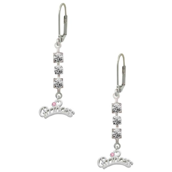 Silvertone Princess with Pink Crystal Crystal Madison Leverback Earrings