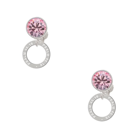 Delight Jewelry Silvertone Psalm 46:10 Eternity Ring Pink Crystal Clip on Earrings