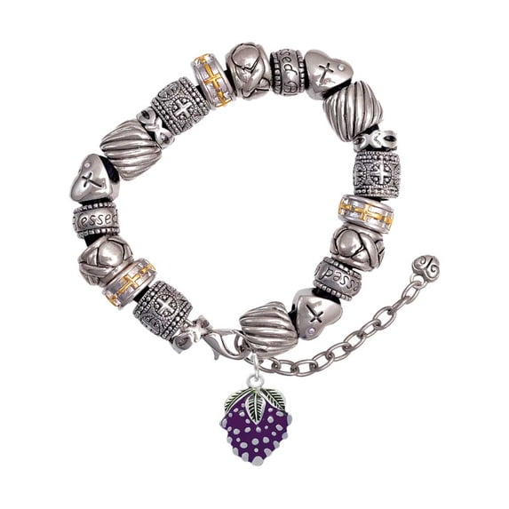 Silvertone Purple Grapes Silver Tone Christian Bead Bracelet