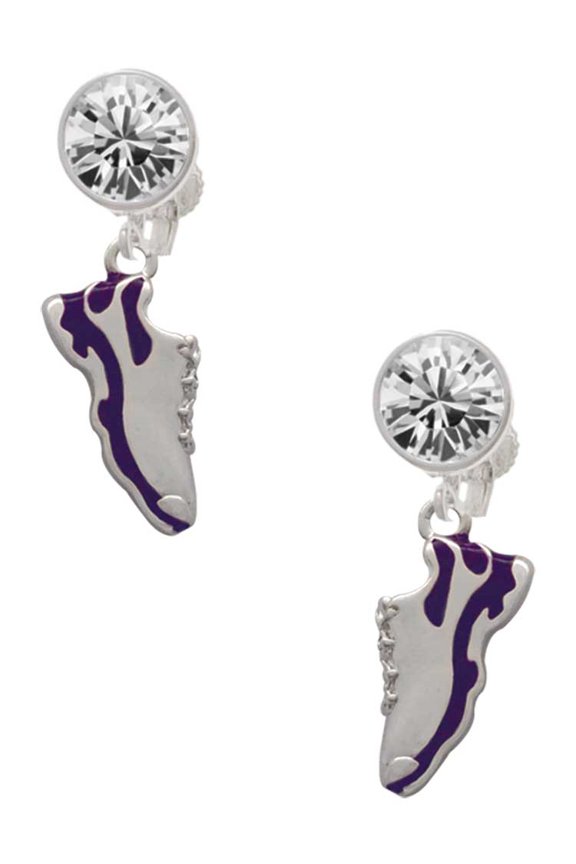 Silvertone Purple Running Shoe Clear Crystal Clip On Earrings