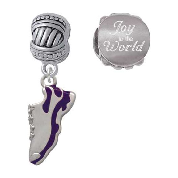 Silvertone Purple Running Shoe Joy to the World Charm Beads (Set of 2)