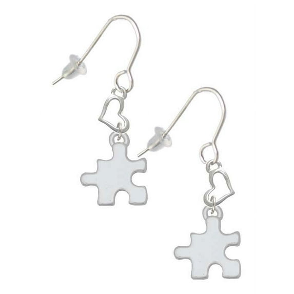 Silvertone Puzzle Piece Heart French Earrings