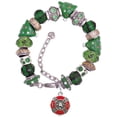 thumbnail image 1 of Silvertone Red Enamel Fire Department Medallion Green Christmas Bead Bracelet, 1 of 4