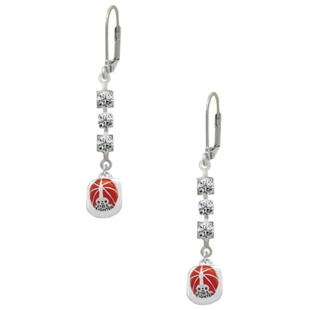 Silvertone Red Enamel Firefighter Helmet Crystal Madison Leverback Earrings