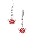 thumbnail image 1 of Silvertone Red Fire Department Shield with Axes Crystal Madison Leverback Earrings, 1 of 2