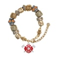 thumbnail image 1 of Silvertone Red Fire Department Shield with Axes Two Tone Christian Bead Bracelet, 1 of 4