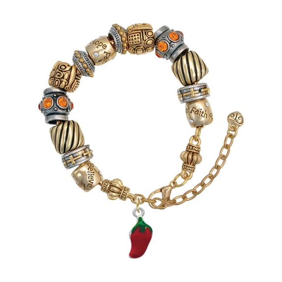 Silvertone Red Jalapeno Two Tone Christian Bead Bracelet