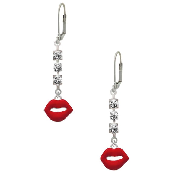 Silvertone Red Lips Crystal Madison Leverback Earrings
