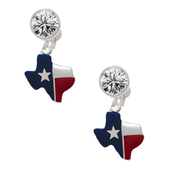 Silvertone Red and Blue Texas Clear Crystal Clip On Earrings