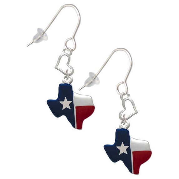 Silvertone Red and Blue Texas Heart French Earrings