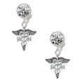 thumbnail image 1 of Silvertone Registered Nurse Caduceus Clear Crystal Clip On Earrings, 1 of 3