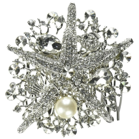Silvertone Rhinestone Starfish Hair Comb