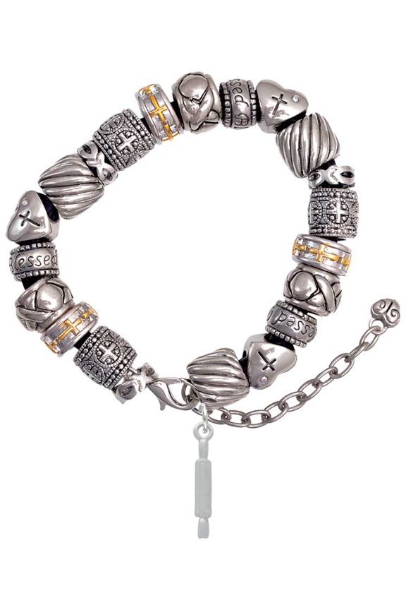 Silvertone Rolling Pin Silver Tone Christian Bead Bracelet