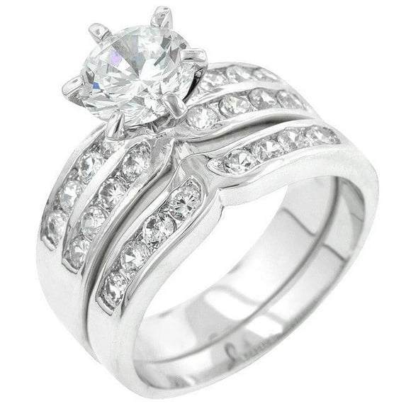 Silvertone Round-Cut Cubic Zirconia Engagement Ring Set