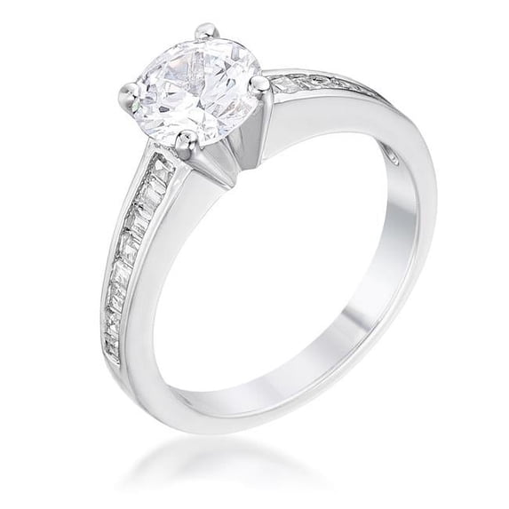 Silvertone Round-Cut Cubic Zirconia and Side Stone Engagement Ring