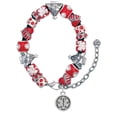 thumbnail image 1 of Silvertone Round EMT Star of Life Red Christmas Bead Bracelet, 1 of 4