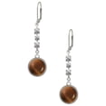 thumbnail image 1 of Silvertone Round - Imitation Cat's Eye - Brown - Crystal Madison Leverback Earrings, 1 of 2
