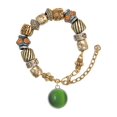 thumbnail image 1 of Silvertone Round - Imitation Cat's Eye - Green - Two Tone Christian Bead Bracelet, 1 of 4