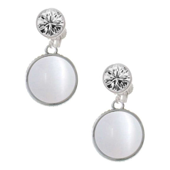 Silvertone Round - Imitation Cat's Eye - White - Clear Crystal Clip On Earrings