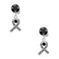 thumbnail image 1 of Delight Jewelry Silvertone Scroll Ribbon with Black Crystal Black Crystal Clip on Earrings, 1 of 5