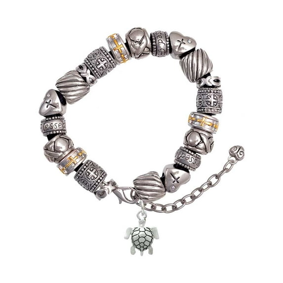 Silvertone Sea Turtle Silver Tone Christian Bead Bracelet