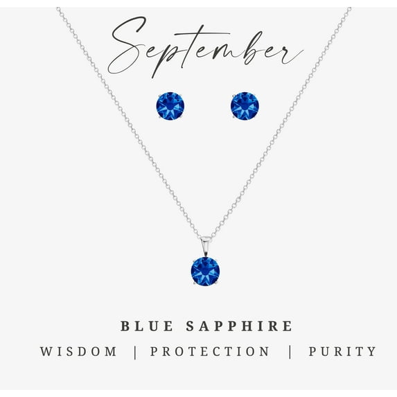 Silvertone Stainless Steel CZ Birthstone Stud Earring Circular Pendant Set