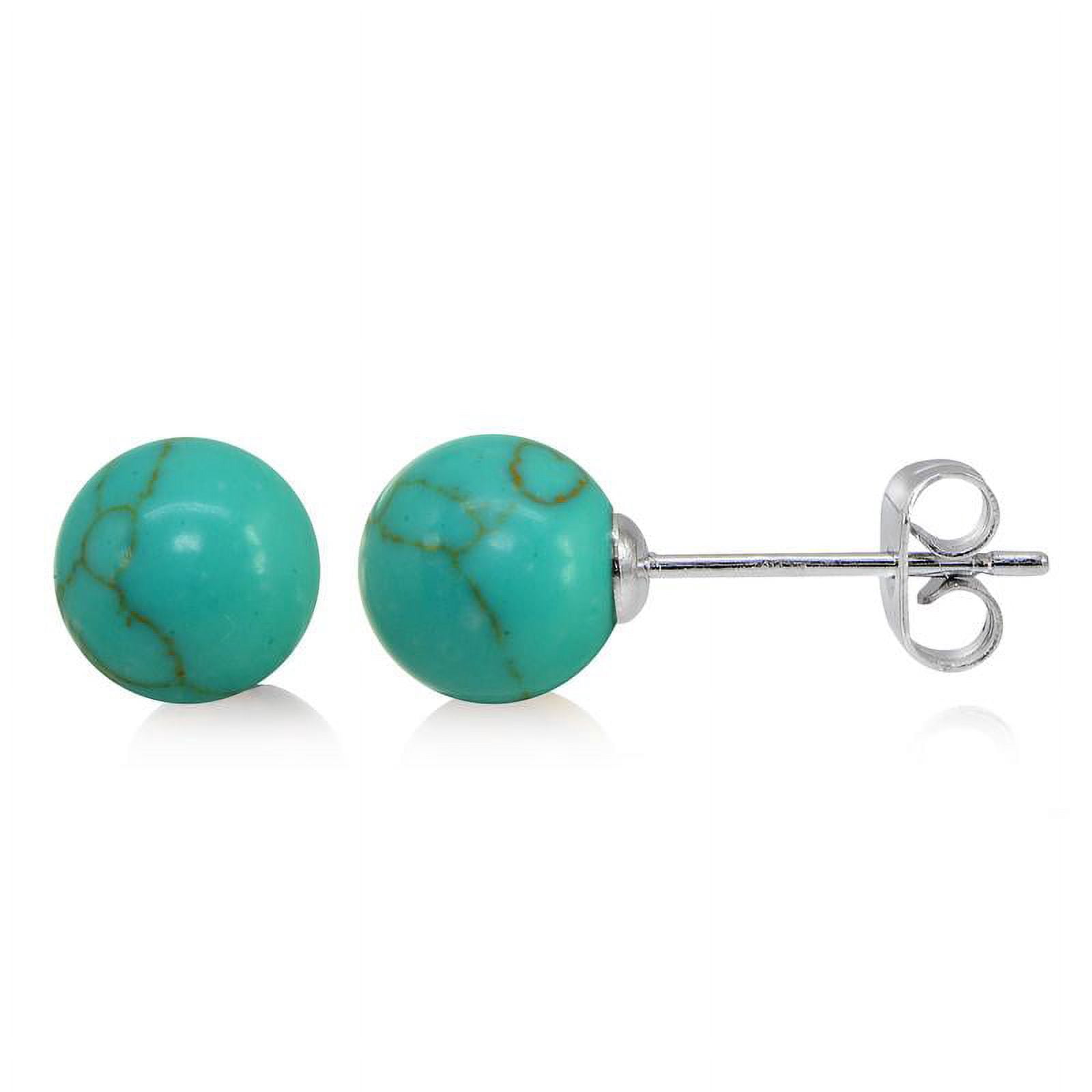 Silvertone Simulated Howalite Bead Stud Earrings 6mm