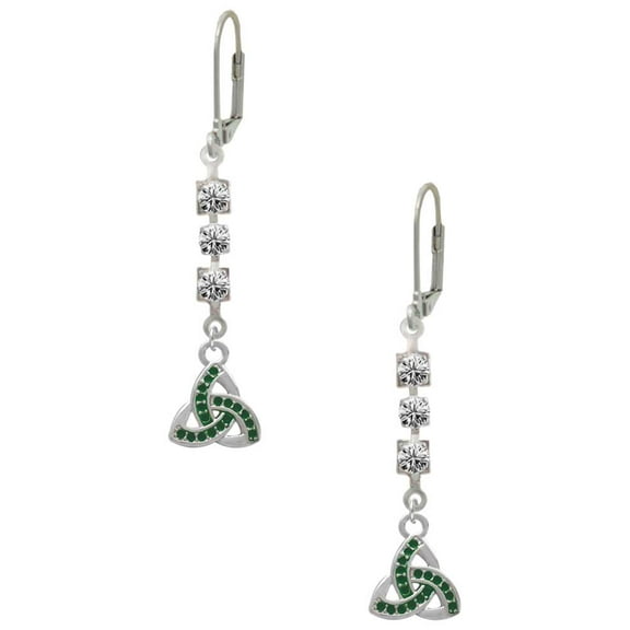 Silvertone Small 2-D Green Trinity Knot Crystal Madison Leverback Earrings