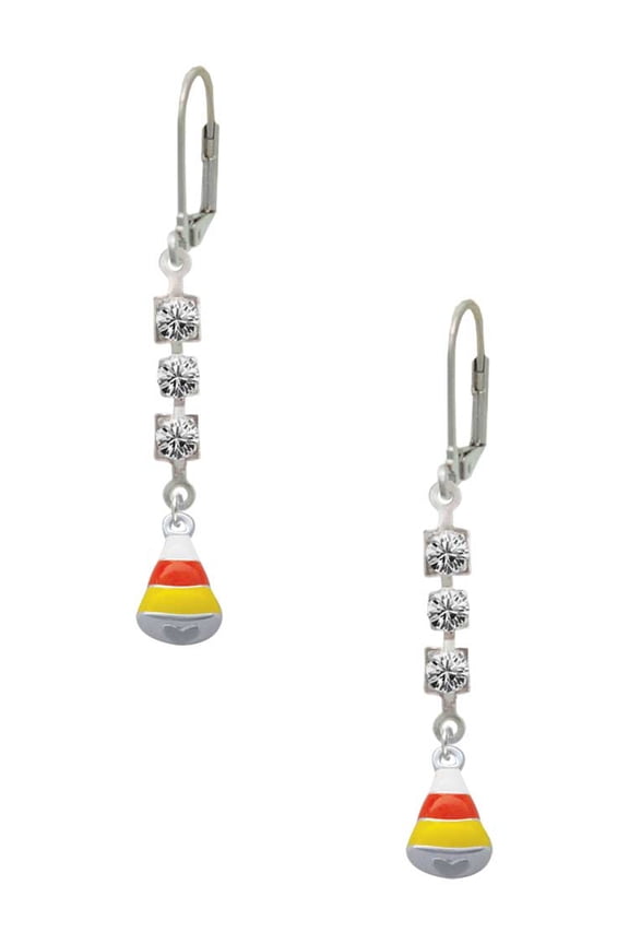 Silvertone Small 3-D Enamel Candy Corn Crystal Madison Leverback Earrings
