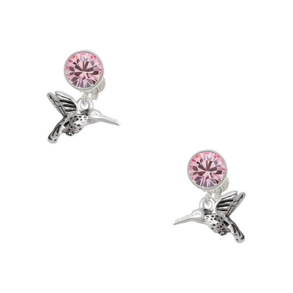 Delight Jewelry Silvertone Small 3-D Hummingbird Pink Crystal Clip on Earrings