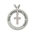 thumbnail image 1 of Silvertone Small AB Crystal Cross Real Heroes Teach Affirmation Ring Necklace, 1 of 2