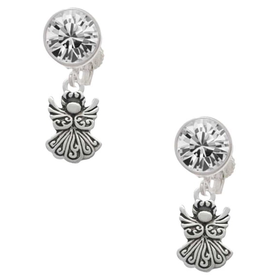 Silvertone Small Angel Clear Crystal Clip On Earrings