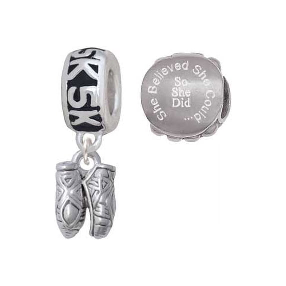 Silvertone Small Ballet Slippers 5K Run She Believed She Could Charm Beads (Set of 2)