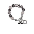 thumbnail image 1 of Silvertone Small Black Enamel Mustache Black Pebble Bead Charm Bracelet, 1 of 1