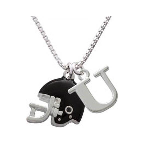 Silvertone Small Black Football Helmet Capital Initial U Necklace
