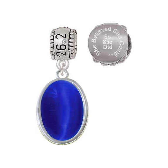 Silvertone Small Blue Imitation Cat's Eye 26.2 Marathon Run She Believed She Could Charm Beads (Set of 2)