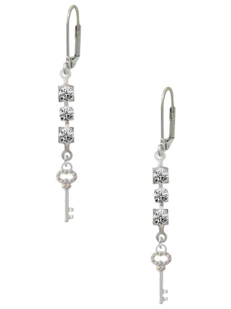 Silvertone Small Clear AB Crystals Oval Key Crystal Madison Leverback Earrings