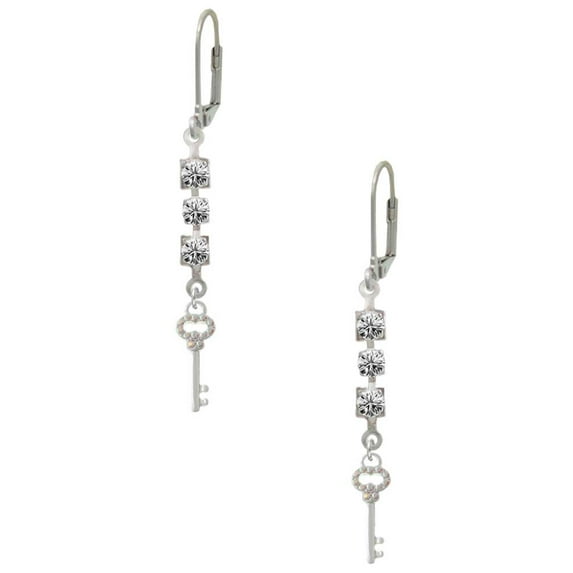 Silvertone Small Clear AB Crystals Oval Key Crystal Madison Leverback Earrings