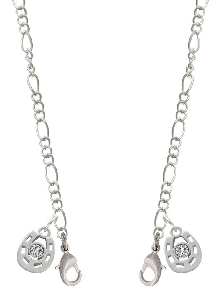 Silvertone Small Clear Crystal Horseshoe Silvertone Face Mask Necklace