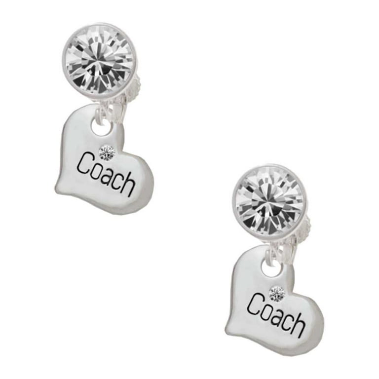 Silvertone Small ''Coach'' Heart Clear Crystal Clip On Silvertone Small ''Coach'' Heart Clear Crystal Clip On